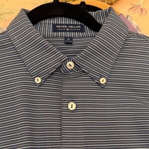Peter Millar Navy and White Striped Casual Shirt